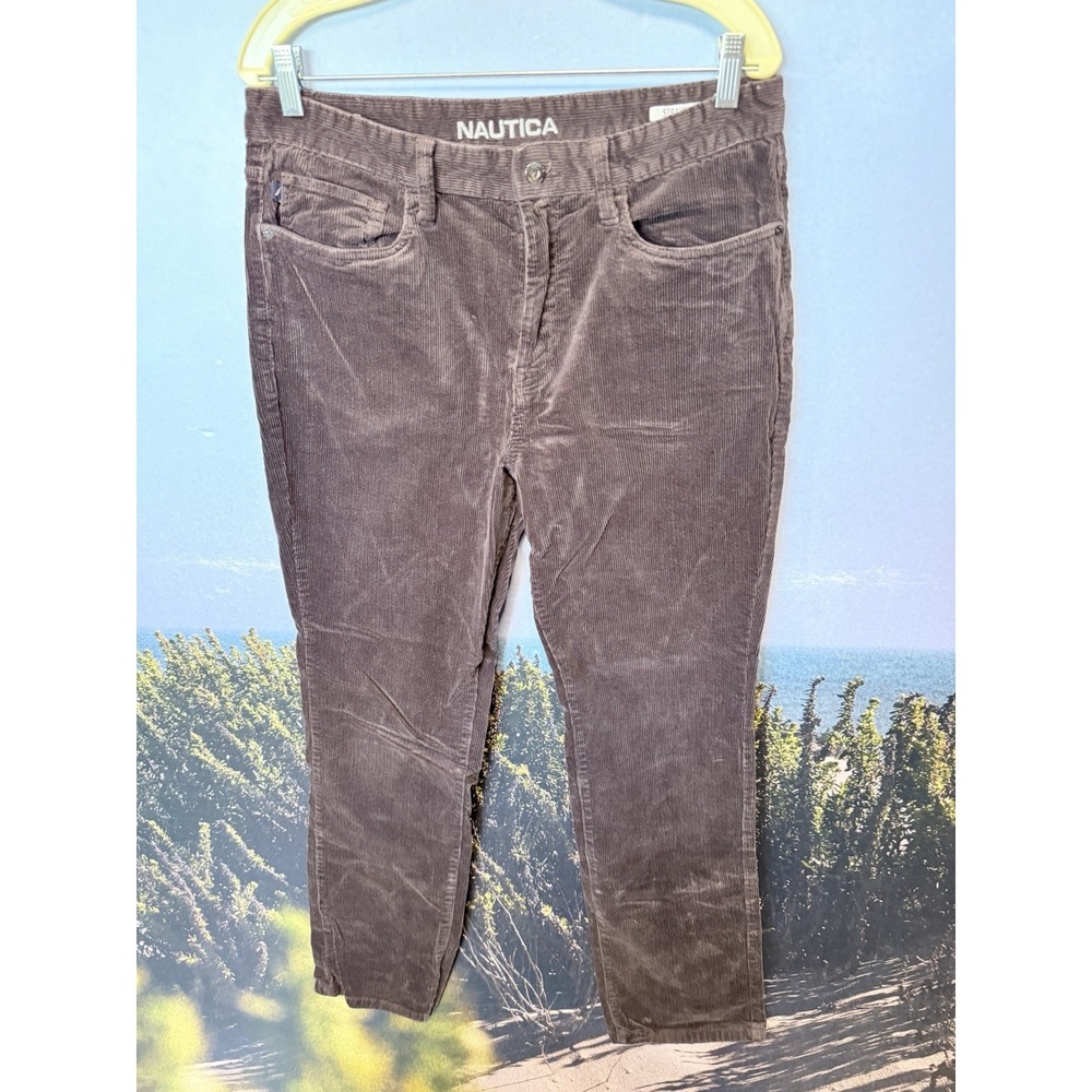 Nautica Corduroy Pants Mens 33x32 Brown Stretch 5 Pocket Straight Casual